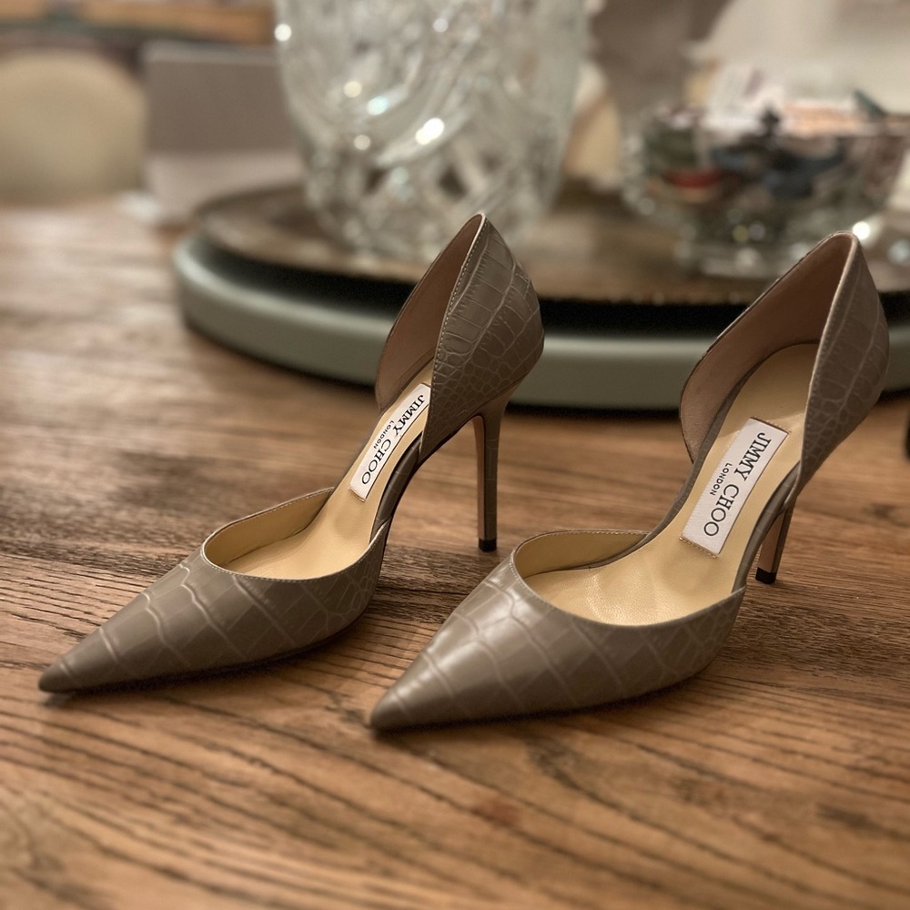 Jimmy Choo Taupe Croc-Embossed Heels